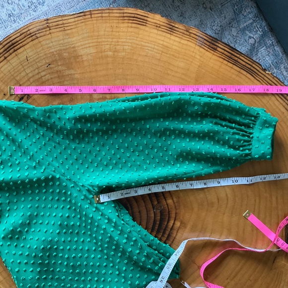 J.Crew Factory Green Sheer Chiffon Swiss DotBlouse Top 3/4 sleeve - Picture 7 of 8